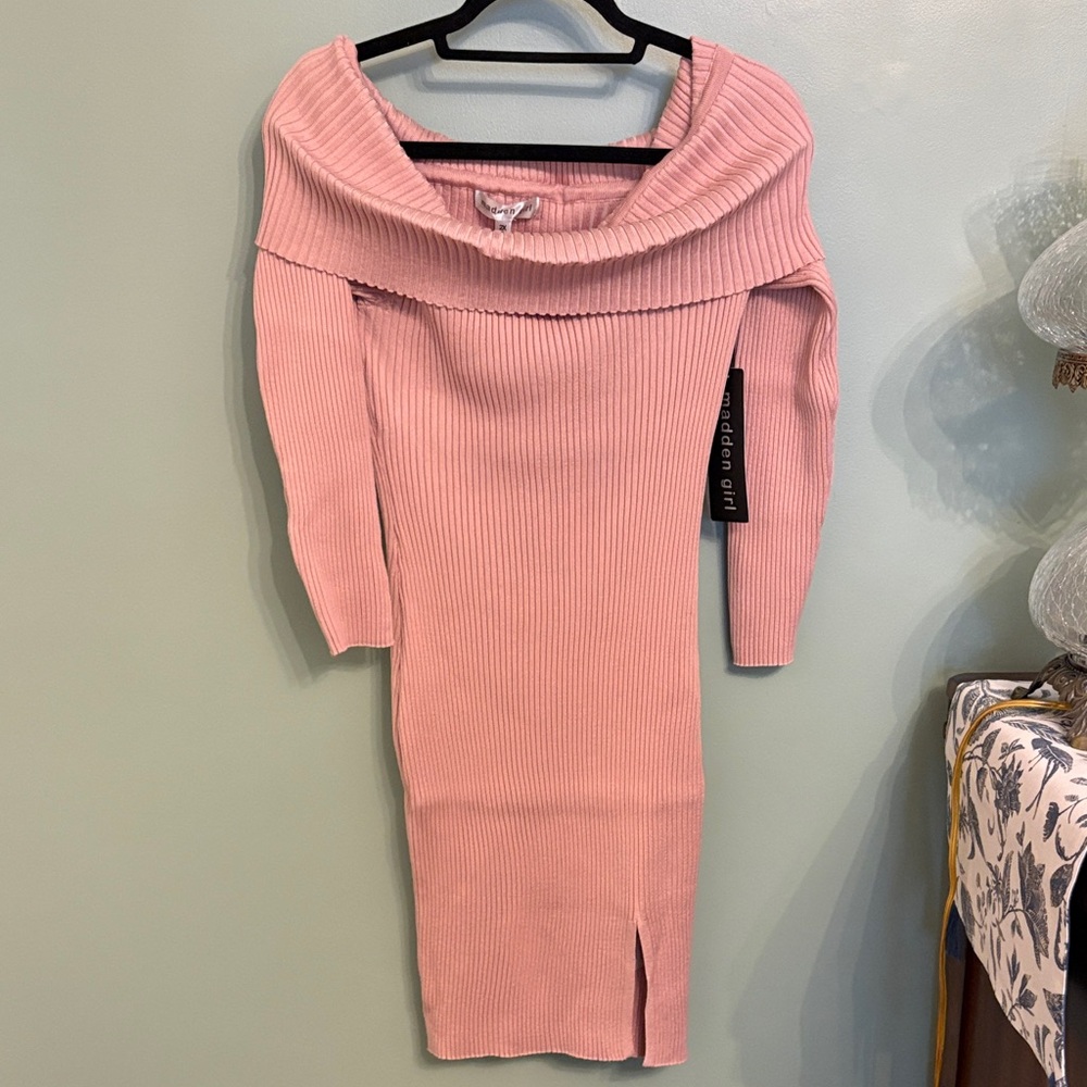 Madden Girl Pink Ribbed Knit dress